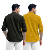 Royalscout Combo Of Men'S Solid Cotton Blend Full Sleeve Straight Kurta Shirt (Pack Of 2) Black-Gold