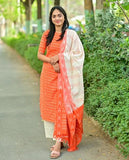 Anni Designer Women'S Cotton Blend Straight Printed Kurta With Pant & Dupatta (Lufta Orange_S_Orange_Small),Orange,S,Rayon Blend,Regular,
