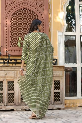 Anni Designer Women'S Cotton Blend Straight Printed Kurta With Pant & Dupatta (Doremi-Green_S_Green_Small),Green,S,Cotton Blend,Regular,