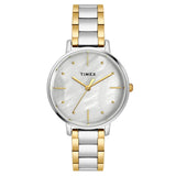 Timex Classics Analog Watch For Women With Mother Of Pearl Round Dial & Two Tone Stainless Steel Bracelet Band Water Resistant W