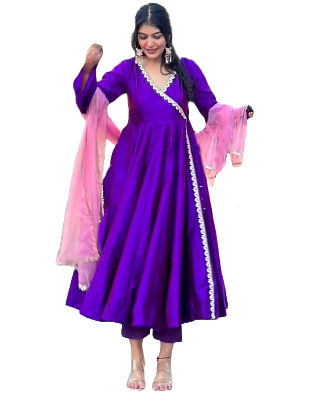Anni Designer Women'S Rayon Blend Anarkali Solid Kurta With Pant & Dupatta (Mihini Begani_L_Begani_Large),Begani,L