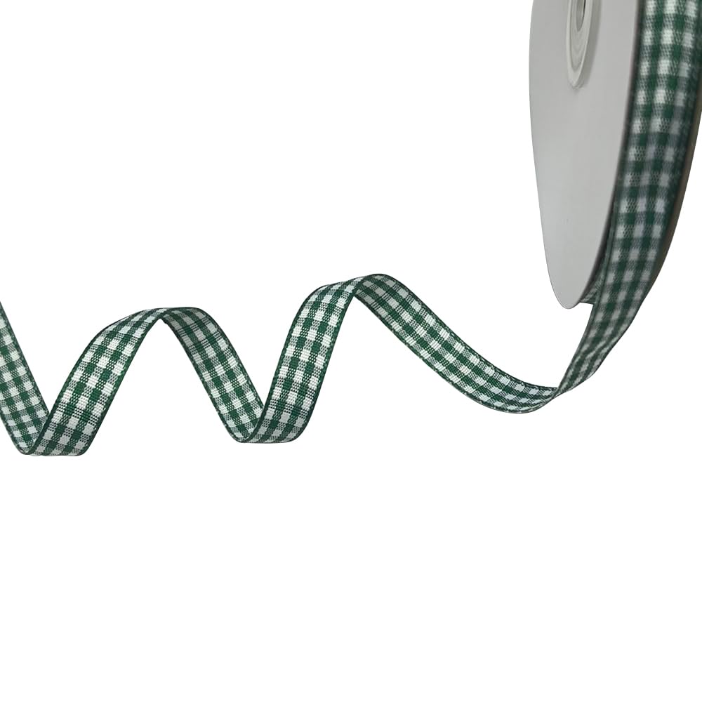 Libiline 50yards 1 Roll 3/8 10mm Christmas Green Gingham Ribbon Craft DIY Gift Packing Hair Bow Accessory (Christmas Green, 3/8)