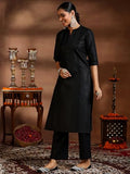 Libas Women'S Silk Blend Solid Kurta Set (39042_Black Black L