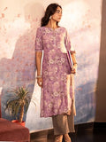 Libas Women'S Silk Blend Floral Printed Straight Kurta (29478O_Mauve_M)
