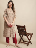 Pinkmint Crepe Casual Style Women Kurta With Pant Fancy Printed Kurti For Women Trendy Kurti Ll (Pack Of 2) Beige-White Beige-White Xl