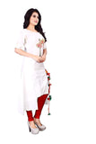 Om Sai Latest Creation Women'S Slub-Rayon Half Sleeve Anarkli Kurti (White, Small)