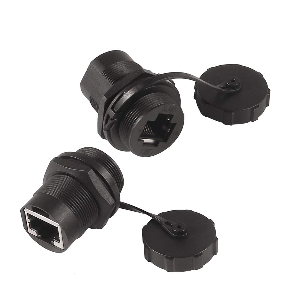 UMLIFE 2PCS Ethernet LAN Cable Connector CAT5/5e/6 RJ45-8P Shielded Industrial Panel Mount Bulkhead Feed Thru Coupler with Water