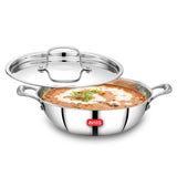 AVIAS Riara Triply Stainless Steel Kadai SS with Lid, 2000ml, 22cm