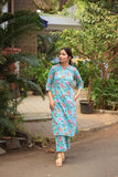 Anni Designer Women'S Cotton Blend Straight Printed Kurta With Pant (Nazuk-Rama_M_Blue_Medium),Blue,M,Cotton Blend,Regular,