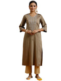 Libas Women'S Silk Floral Straight Kurta (G2733_Gold_Xl)