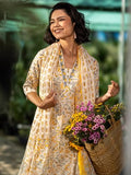 Libas Womens Printed Cotton A-Line Kurta With Salwar And Dupatta Yellow S