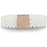 Redhorns Rhinestone Pearl With Elastic Waist Belt For Women Dresses Square Design (Ld7603White)
