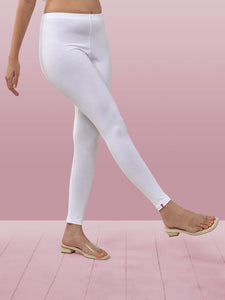 Lyra Women Solid Premium Cotton Ankle Length Leggings | Mid-Waist | Fashionwear White L