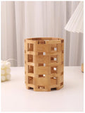 Divik Premium Bamboo Pen Stand for Desk | Modern Polygonal Hollow Creative Wood Pen & Pencil Crayon Brush Holder | Suitable For