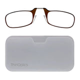 ThinOptics Universal Pod Rectangular Reading Glasses, Brown Frames/White Case, 2 x + 2