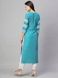 Anni Designer Women'S Cotton Blend Chikankari Embroidered Straight Kurta (Stho-Sky Blue-Nw_L_Sky Blue_Large),Sky Blue,L,Cotton Blend,Regular,Kurta