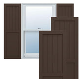 12W x 28H True Fit PVC Farmhouse/Flat Panel Combination Fixed Mount Shutters, Raisin Brown (Per Pair - Hardware Not Included)