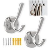 Ojeemii 2Pack Brushed Nickel Hooks Towel Hooks for Bathrooms, Double Hook Wall Mounted Metal Bathroom Towel Hook, Heavy Duty Coa