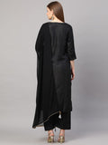 Anni Designer Women'S Cotton Blend Straight Kurta With Palazzo & Dupatta (Dola Black_M_Black_Medium),Black,M,Cotton Blend,Straight,
