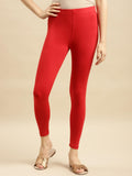 Rangita Women Cotton Red Solid Ankle Length Legging, S