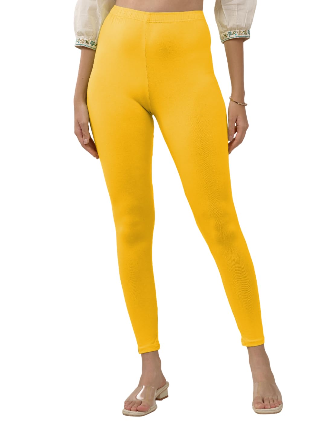Lyra Women Solid Premium Cotton Ankle Length Leggings | Mid-Waist | Fashionwear