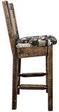 Montana Woodworks Homestead Collection Barstool With Upholstered Seat, Woodland Pattern, Laser Engraved Moose Design, Stained &