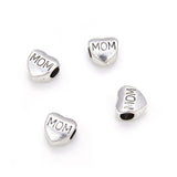 20pcs Best Mom Love Heart Bead Large Hole Beads (4.5mm Hole) Antique Silver