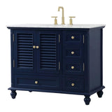 Elegant Decor Rhodes 42 Coastal Solid Wood Single Bathroom Vanity In Blue