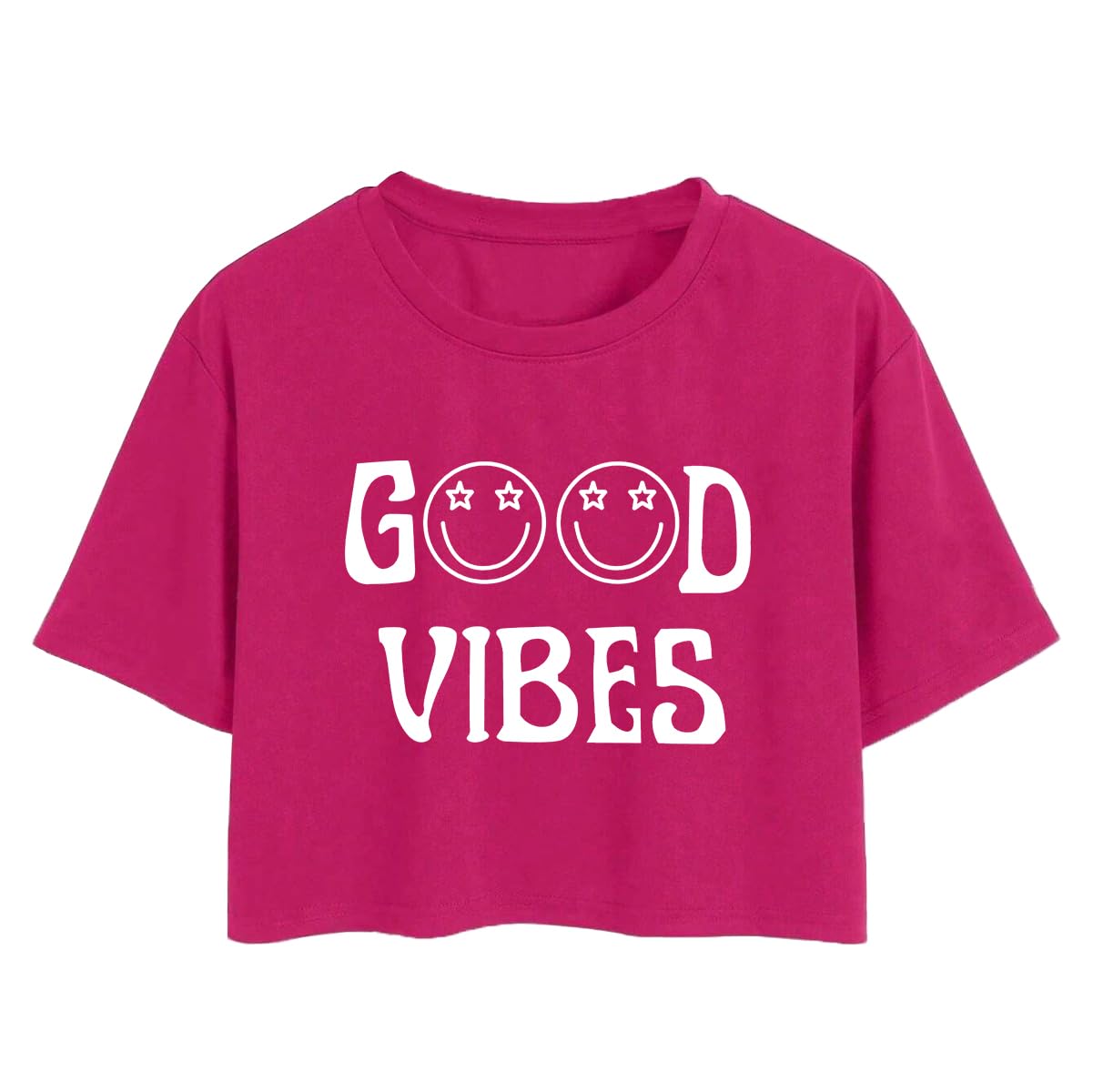 Toplot Text Printed Round Neck Crop Top For Women (Vibes-Crop-Top-5202-Pink-M),Pink,,B0DCTK8LLK