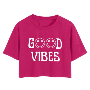 Toplot Text Printed Round Neck Crop Top For Women (Vibes-Crop-Top-5202-Pink-M),Pink,,B0DCTK8LLK