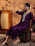 Libas Women'S Silk Embroidered Straight Kurtas (58140O_Wine Wine M