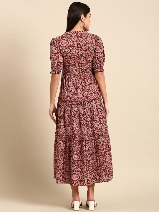 Anni Designer Women'S Cotton Blend Anarkali Printed Kurta (Cam11 Maroon_L_Maroon_Large),Maroon,L,Cotton Blend,Anarkali,