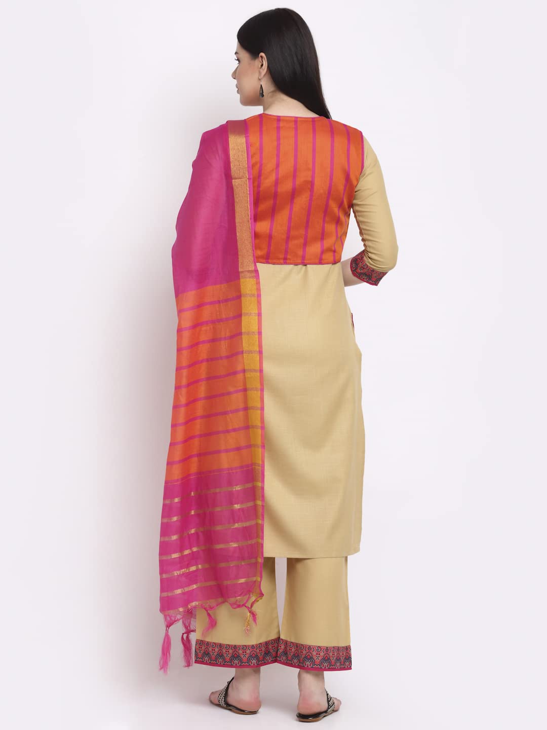 Anni Designer Women'S Cotton Straight Kurta With Palazzo & Dupatta (Kpzd-Cot-10013-Beige_M_Beige_Medium),Beige,M,Cotton Blend,Straight,Kurta, Pants, Scarf