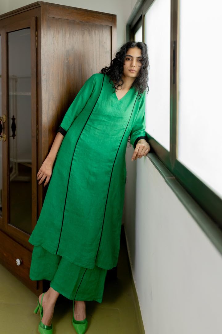 Anni Designer Women'S Rayon Blend Straight Solid Kurta With Palazzo (Papita Green_S_Green_Small),Green,S,Rayon Blend,Classic,