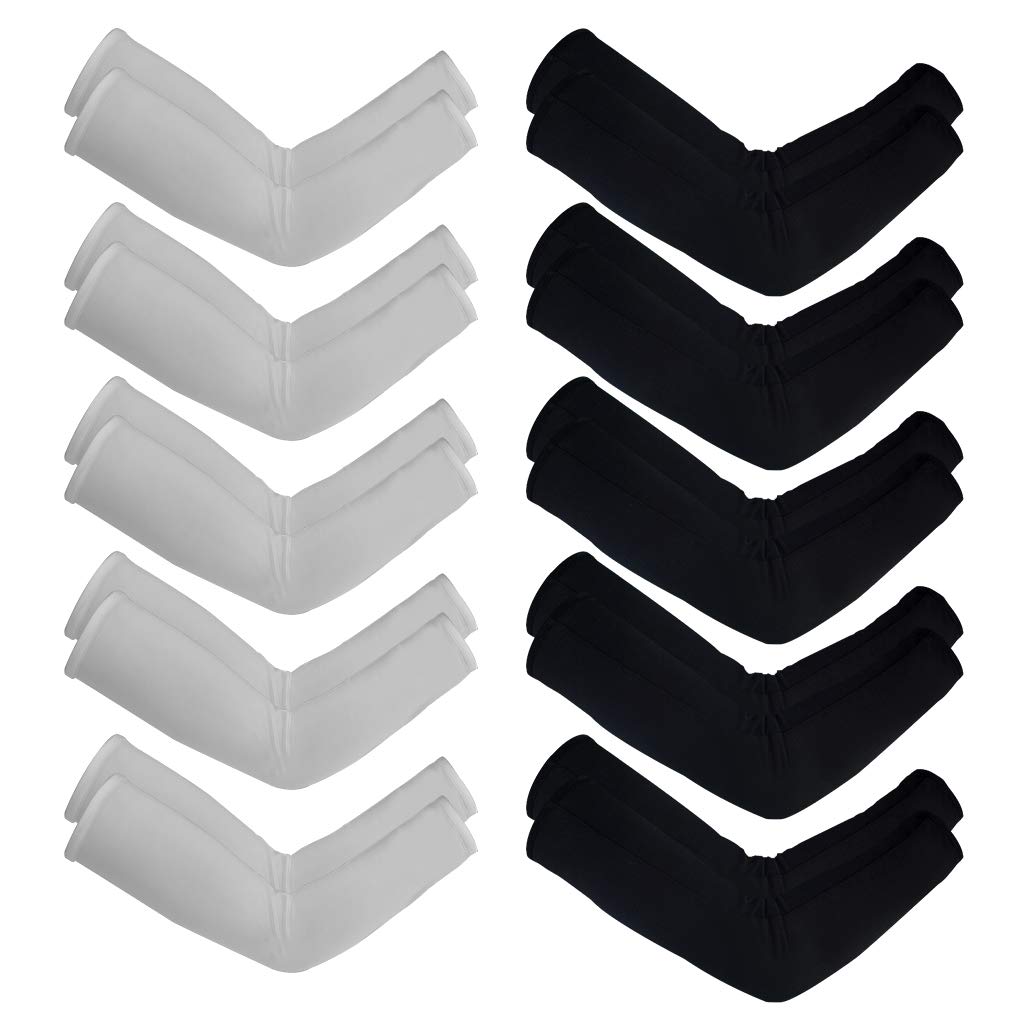 10 Pairs Unisex Arm Sleeves, Arm Sleeves UV Sun Protection Cooling Sleeves for Women Youth Arm Cover Sleeves for Boys Girls Bike