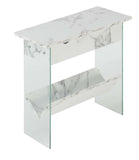 Convenience Concepts SoHo Flip Top End Table with Charging Station, White Faux Marble