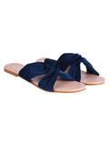 Shoetopia Girls Blue Flat Slide Sandals Soft Suede Knot Strap Casual Summer Slip-Ons For Everyday Comfort Stylish |Footwear Lightweight| Durable Design Perfect For Casual Outings Women Eu37,Blue,4,B0CNVK7F3T