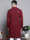 Jompers Mens Sequin Embroidered Pure Cotton Kurtas (Red, M)