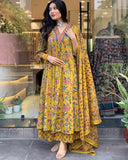 Anni Designer Women'S Rayon Blend Anarkali Printed Kurta With Pant & Dupatta (Cia Yellow-Vks01_4Xl_Yellow_Xxxx-Large),Yellow,4XL,Rayon Blend,Anarkali,