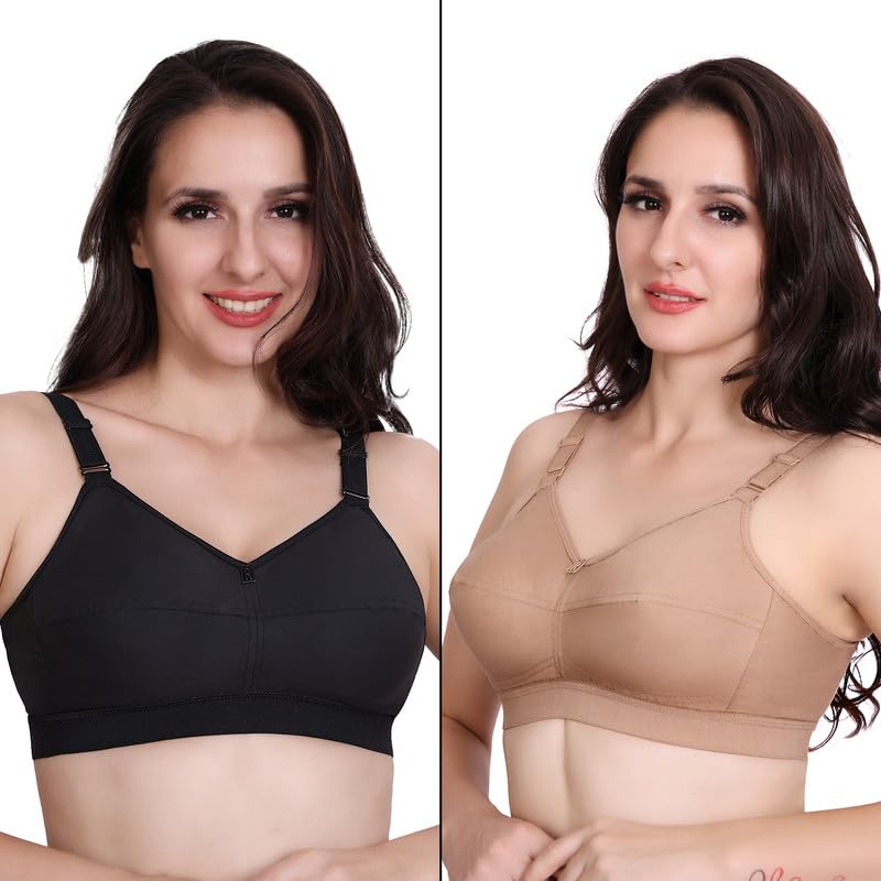 Trylo Riza Cottonfit Bra Combo Pack Black & Nude 38 E - Cup - Pack Of-2,BLACK & NUDE,38,B0DQKXRSFB