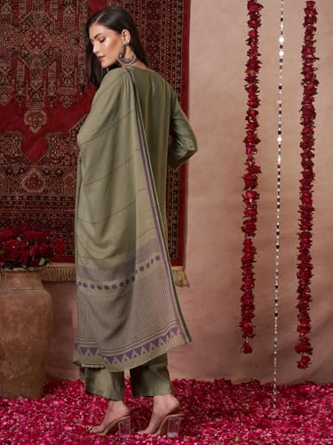 Anni Designer Women'S Rayon Viscose Solid Straight Kurta With Pant & Dupatta (Raja Saab Green-Vks13_5Xl_Green_Xxxxx-Large),Green,5XL,Rayon,Regular,