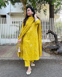 Gosriki Women'S Rayon Viscose Straight Printed Kurta With Pant & Dupatta (Radnya Yellow-Gs_Xl_Yellow_X-Large),Yellow,,B0F8ZVY392