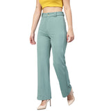 Kotty Women Polyester Blend Green Solid Trousers(Light Moss Green,34)