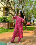 Anni Designer Women'S Rayon Blend Straight Printed Kurta With Pant (Risto Pink-Vks01_L_Pink_Large),Pink,L,Rayon Blend,Regular,