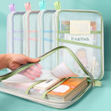 Jern A4 Mesh Zipper File Folder Organizer With 3Layer Separation, Dustproof Document Bag With Label Pocket, Lightweight Portabl