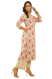 Soch Womens Fuchsia Straight Floral Print Rayon Kurta With Kantha Weave Fuchsia 2Xl
