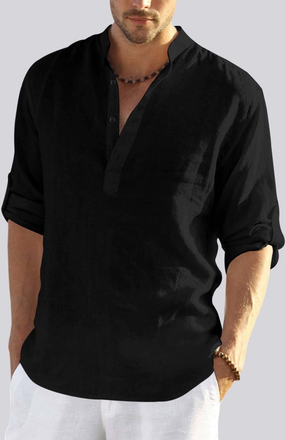 Bellstone Men'S Cotton Blend Solid Regular Shirt (Kurta800_Black_Xxl