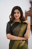 Flosive Womens Kanjivaram Silk Saree With Handloom Weaving Work With Blouse (Black)