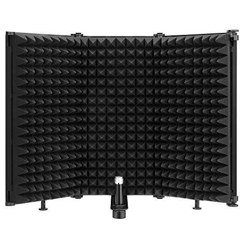 Moukey Microphone Isolation Shield, Foldable Mic Shield with Triple Sound Insulation, Reflection Filter with 3/8 and 5/8 Mic