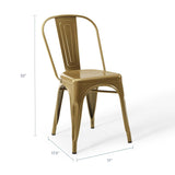 Modway Promenade Industrial Modern Steel Metal Bistro Dining Chairs In Gold - Set Of 2